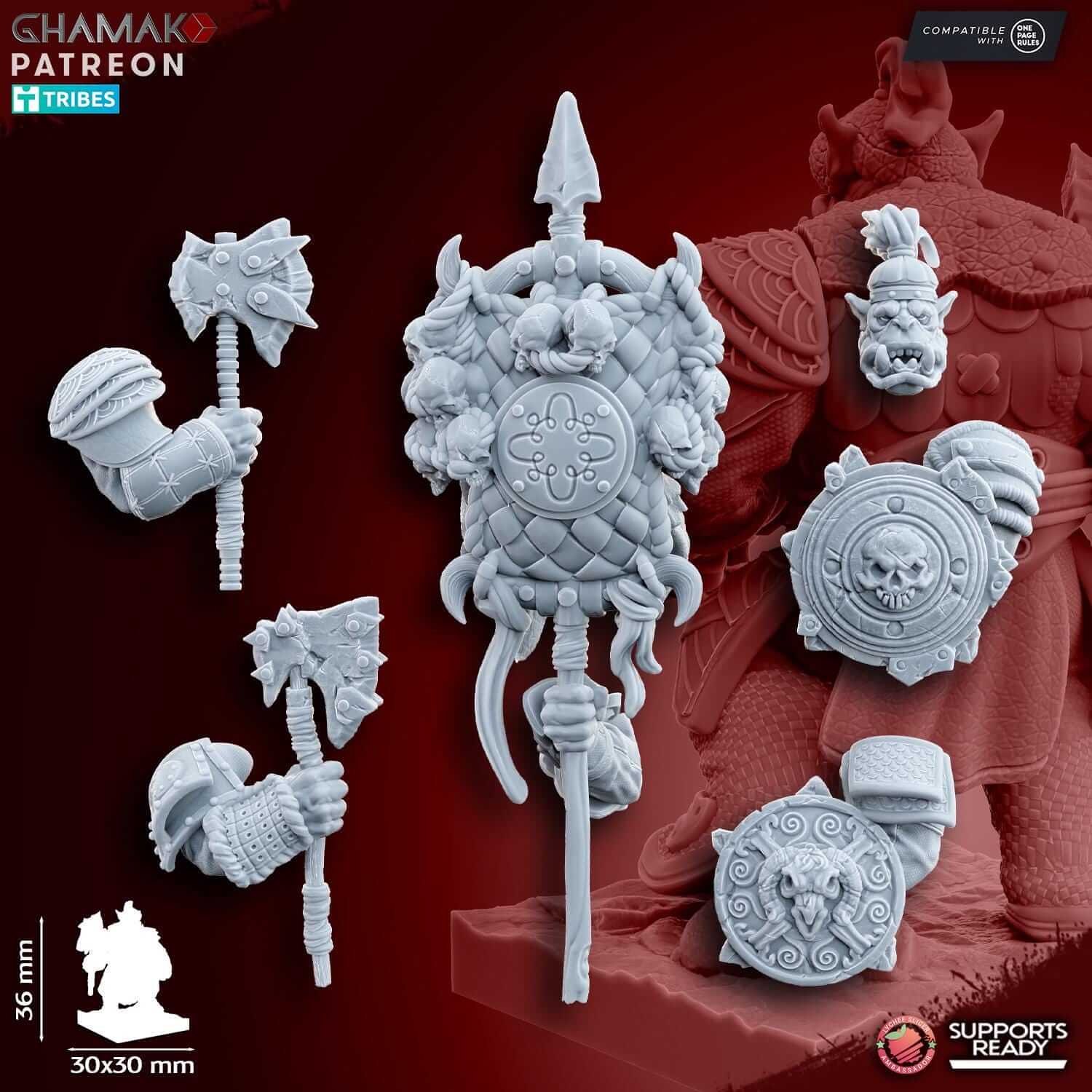 Grey Waste Orcs with Melee Weapon and Shield - Miniatures by Ghamak