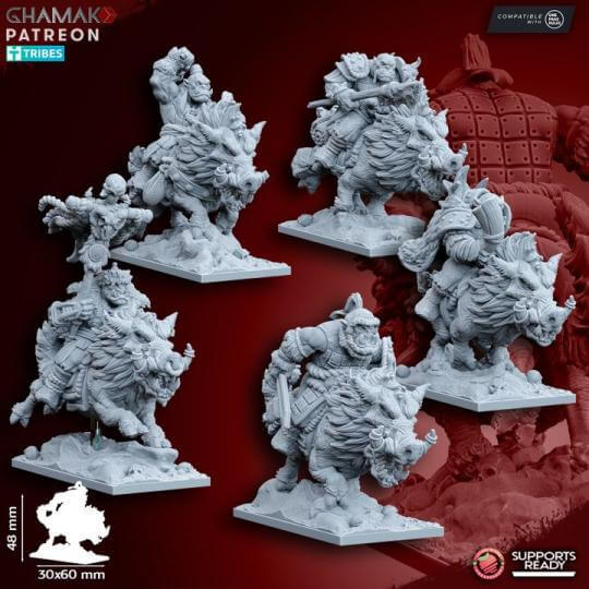 Orcs on Wildboars - Miniatures by Ghamak