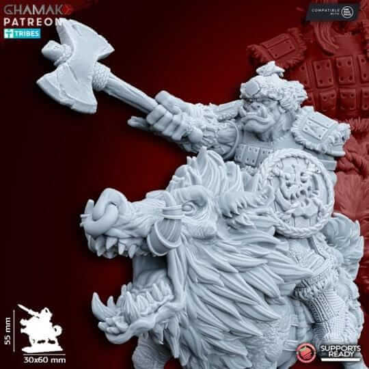 Orc Warboss on Wild Boar - Miniatures by Ghamak