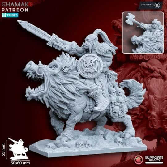 Orc Warboss on Wild Boar - Miniatures by Ghamak