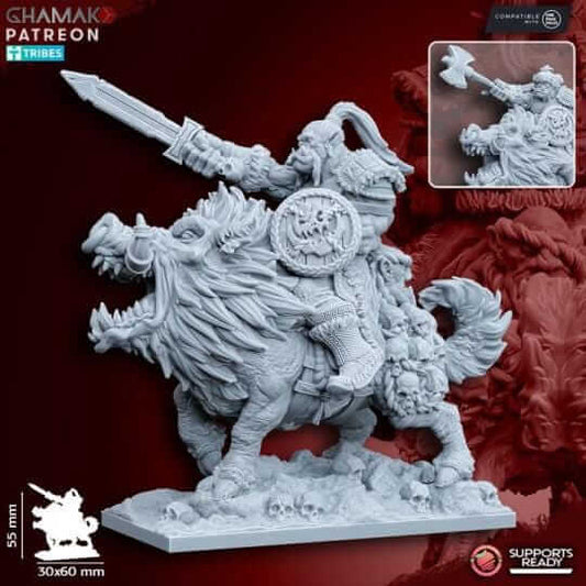 Orc Warboss on Wild Boar - Miniatures by Ghamak