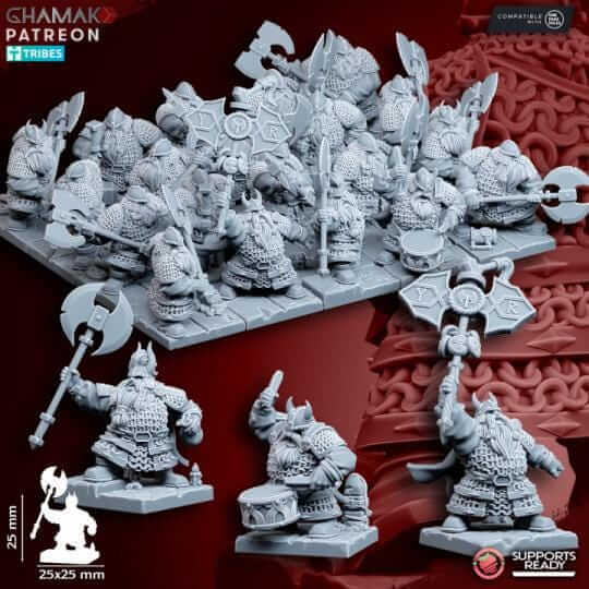 Dwarf Clan Warriors (two handed axes) - Miniatures by Ghamak
