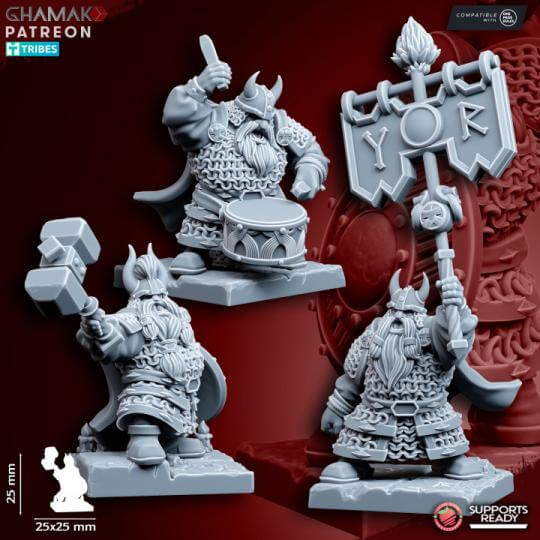Dwarf Clan Warriors (hand weapon and shield) - Miniatures by Ghamak