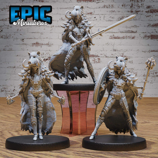 Boar Coat Warrior Lady Viking Warrior Norsemen - D&D Epic Miniatures   and Dragons
