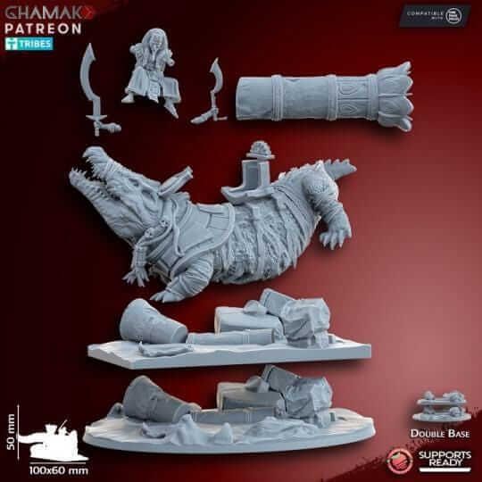 God-King on Undead Crocodile Kings of the lost Tomb - Miniatures by Ghamak