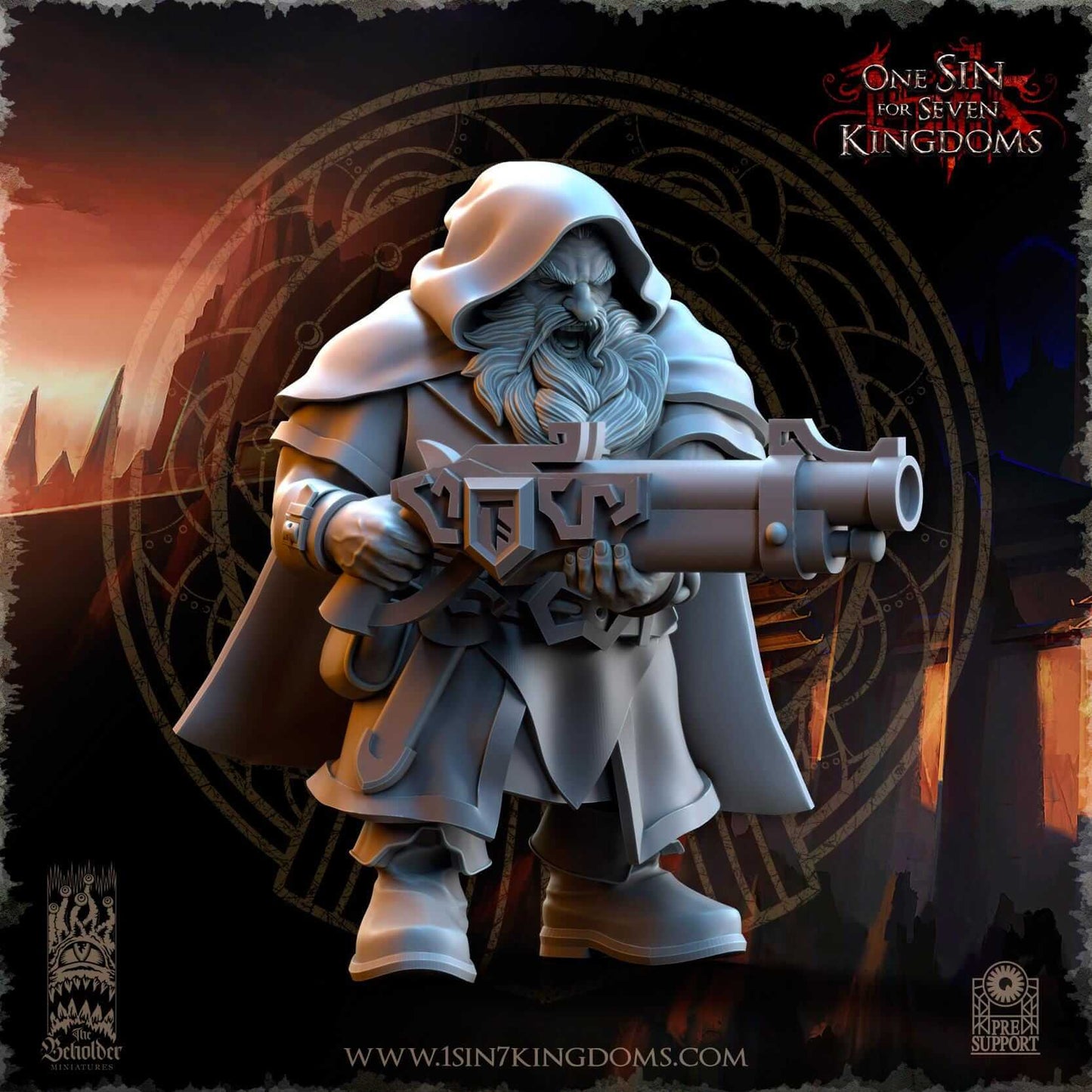 Dwarf with Blunderbuss - Dwarf Kingdoms - One Sin for Seven Kingdoms - Beholder Miniatures