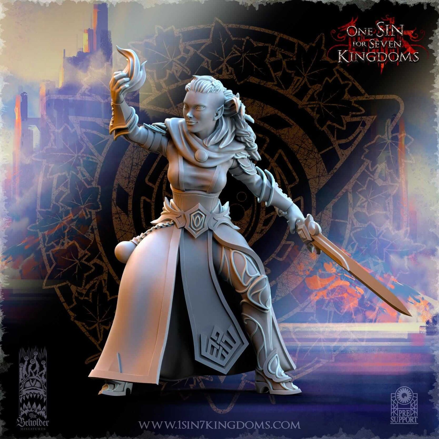 Elven Sorceress - Silvermoor Elves - One Sin for Seven Kingdoms - Beholder Miniatures