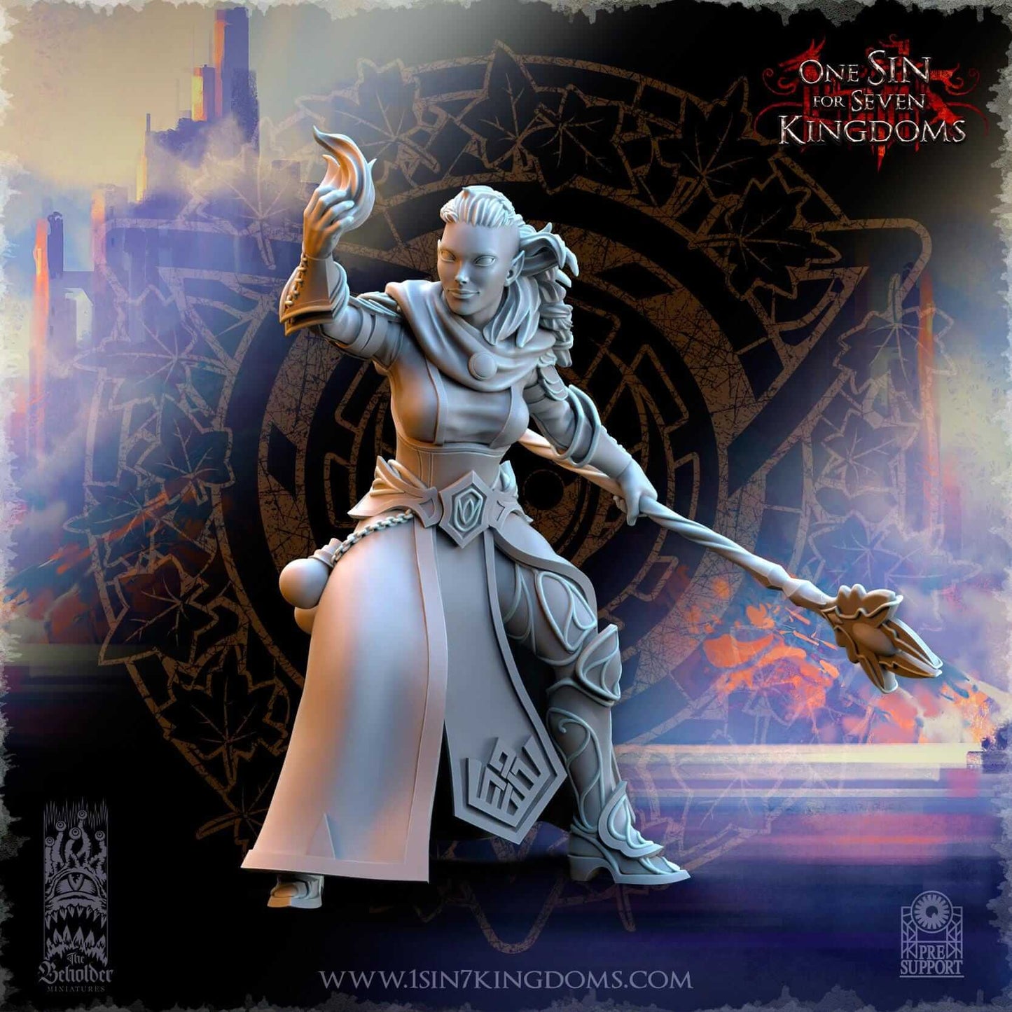 Elven Sorceress - Silvermoor Elves - One Sin for Seven Kingdoms - Beholder Miniatures