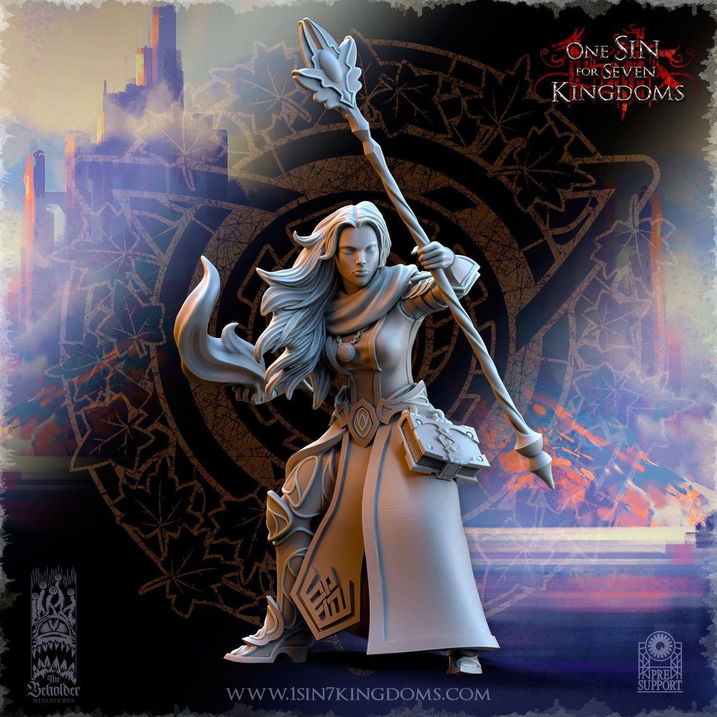 Elven Sorceress - Silvermoor Elves - One Sin for Seven Kingdoms - Beholder Miniatures