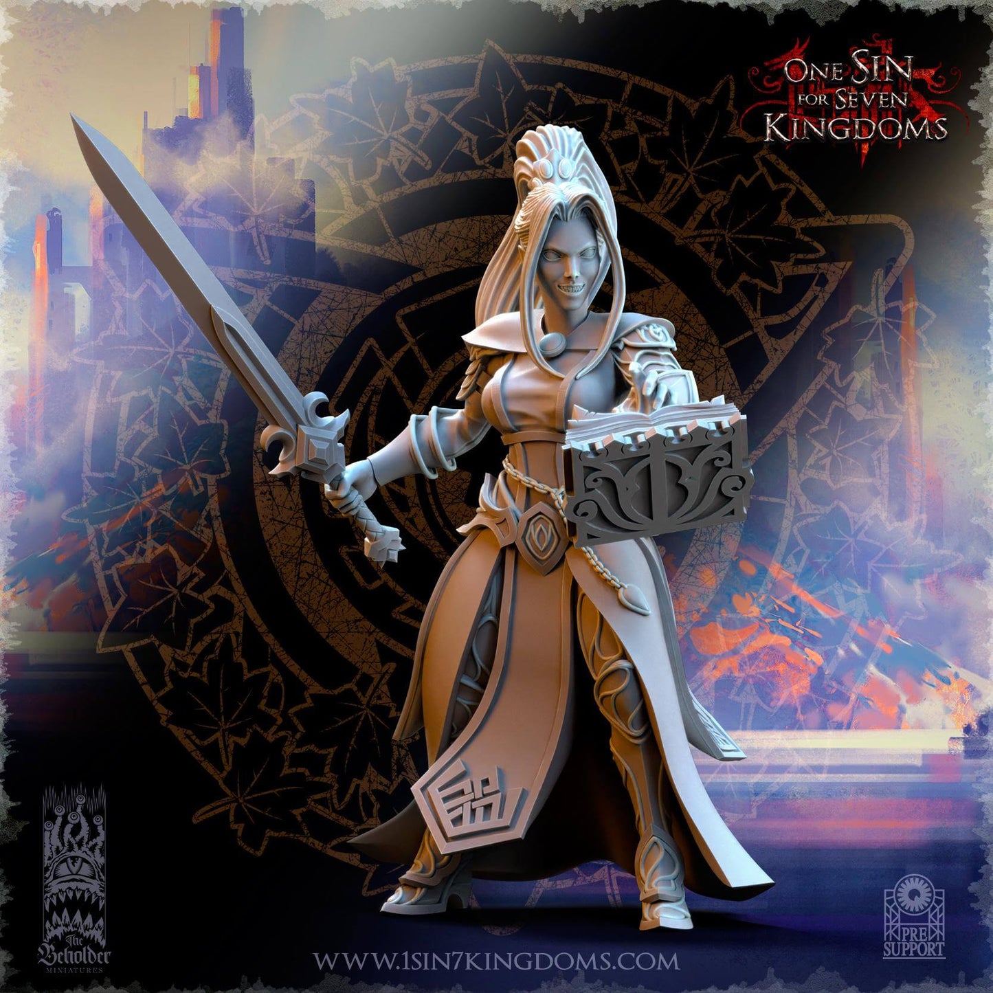 Elven Sorceress - Silvermoor Elves - One Sin for Seven Kingdoms - Beholder Miniatures