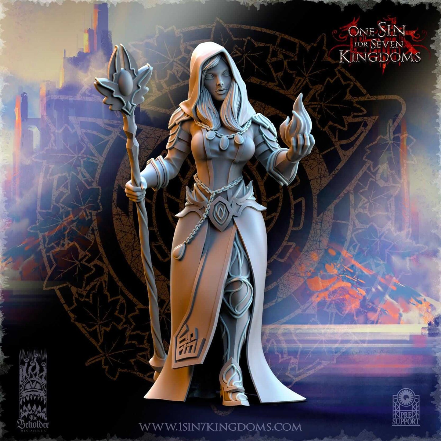 Elven Sorceress - Silvermoor Elves - One Sin for Seven Kingdoms - Beholder Miniatures