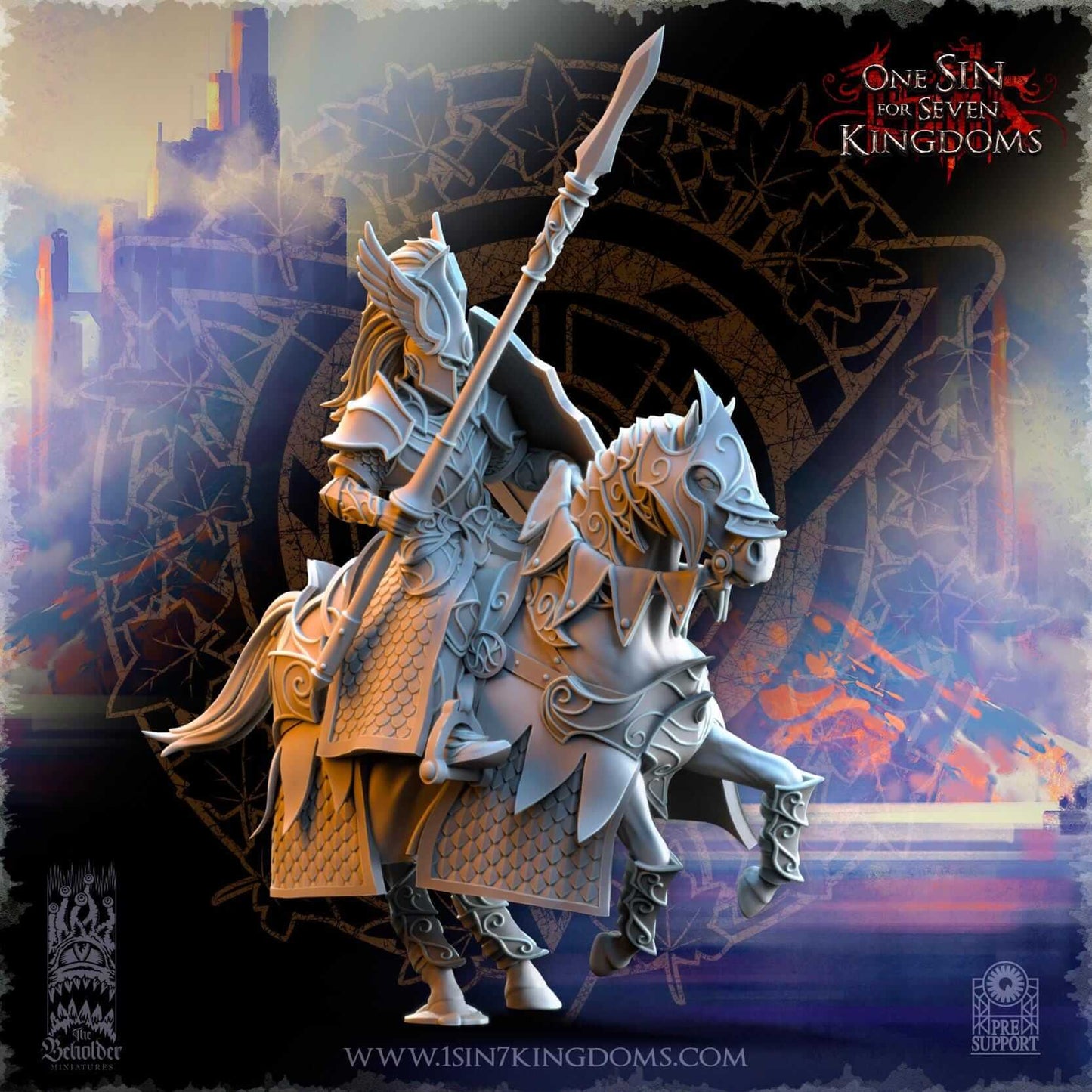 Knights of Ashur w Lance - Silvermoor Elves - One Sin for Seven Kingdoms - Beholder Miniatures