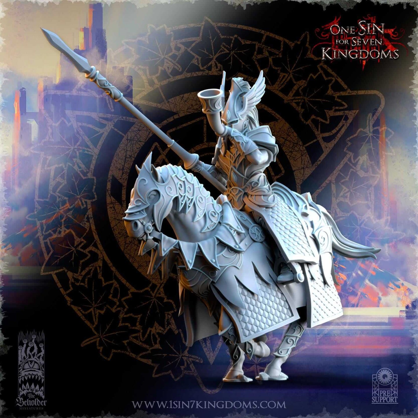 Knights of Ashur w Lance - Silvermoor Elves - One Sin for Seven Kingdoms - Beholder Miniatures