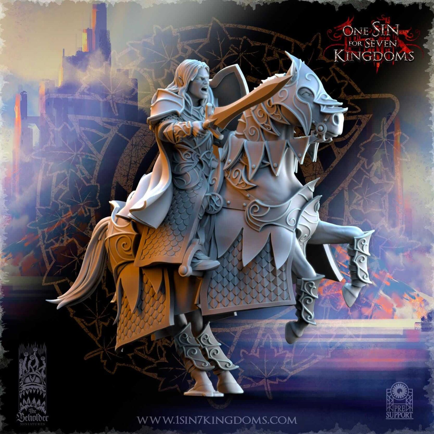 Knights of Ashur w sword - Silvermoor Elves - One Sin for Seven Kingdoms - Beholder Miniatures