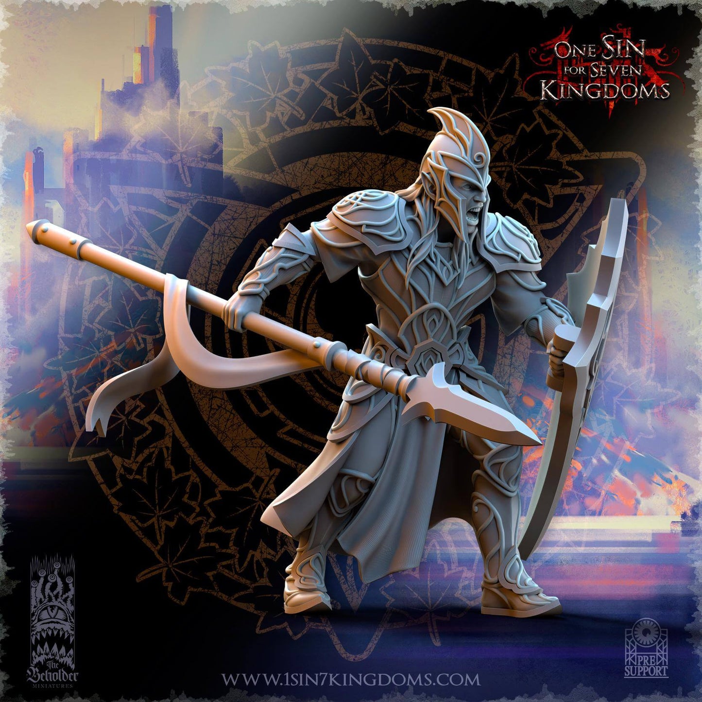 Elven Warriors w spear - Silvermoor Elves - One Sin for Seven Kingdoms - Beholder Miniatures