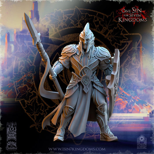 Elven Warriors w spear - Silvermoor Elves - One Sin for Seven Kingdoms - Beholder Miniatures