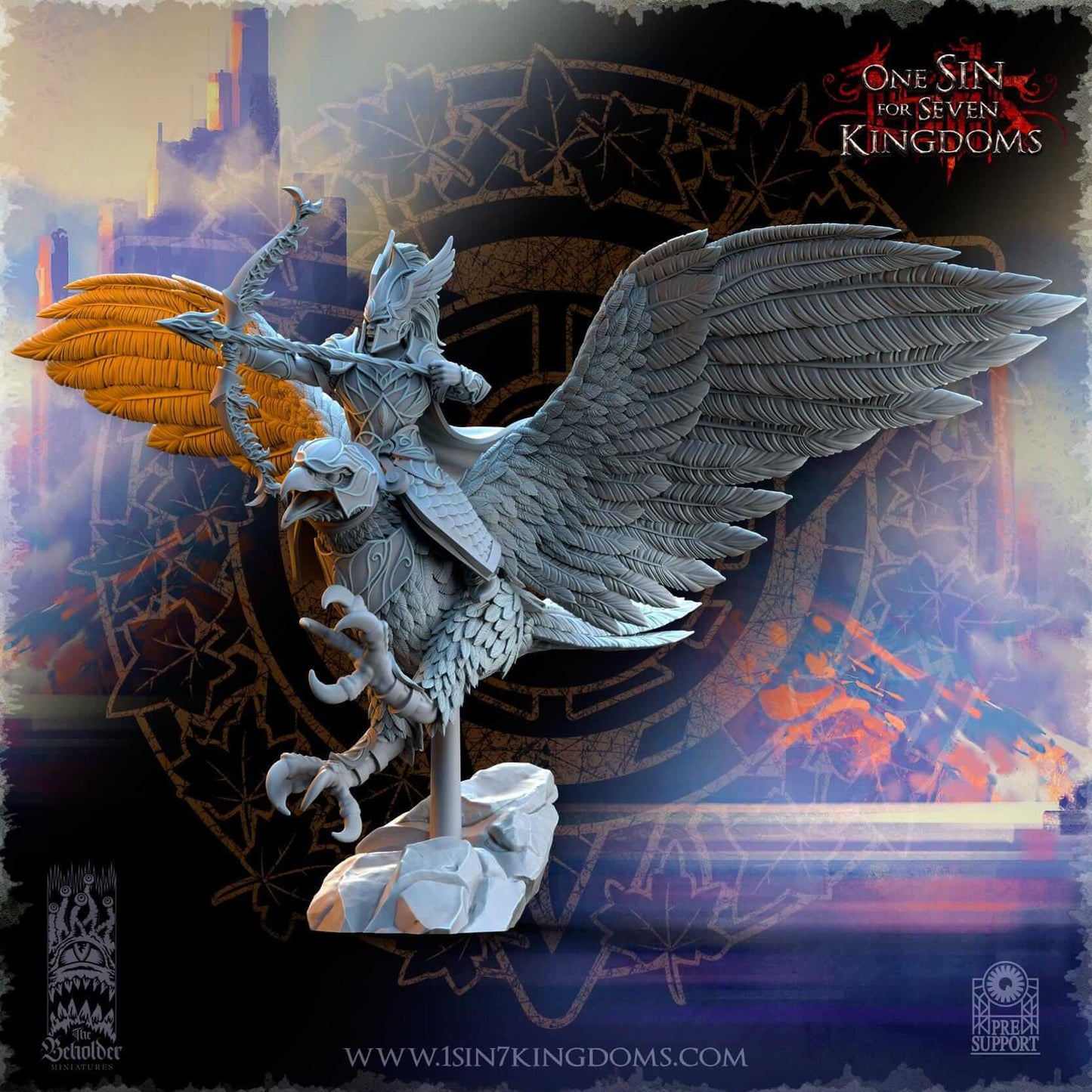 Glorindel on Eagle - Silvermoor Elves - One Sin for Seven Kingdoms - Beholder Miniatures