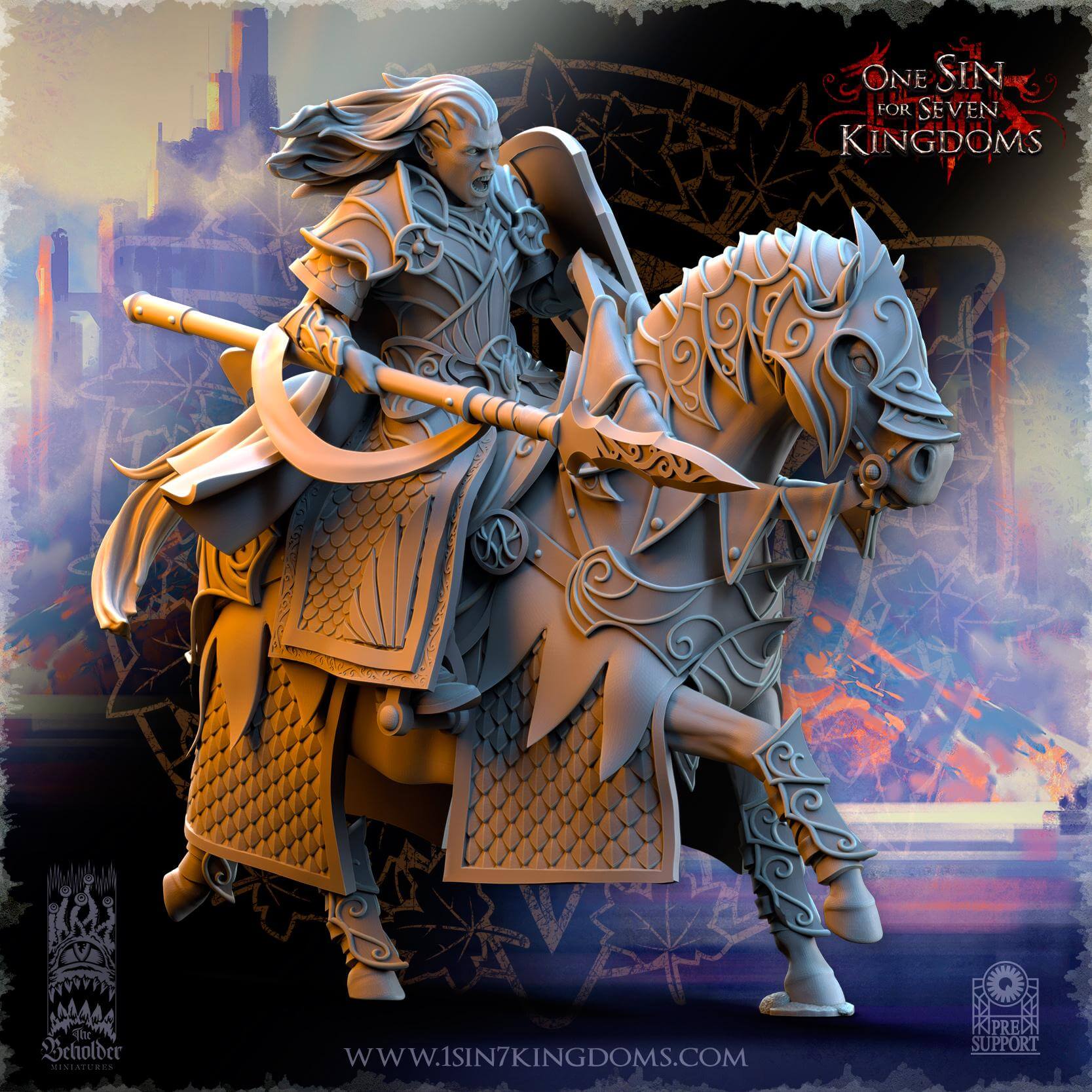 Polomhir Mounted - Silvermoor Elves - One Sin for Seven Kingdoms - Beholder Miniatures