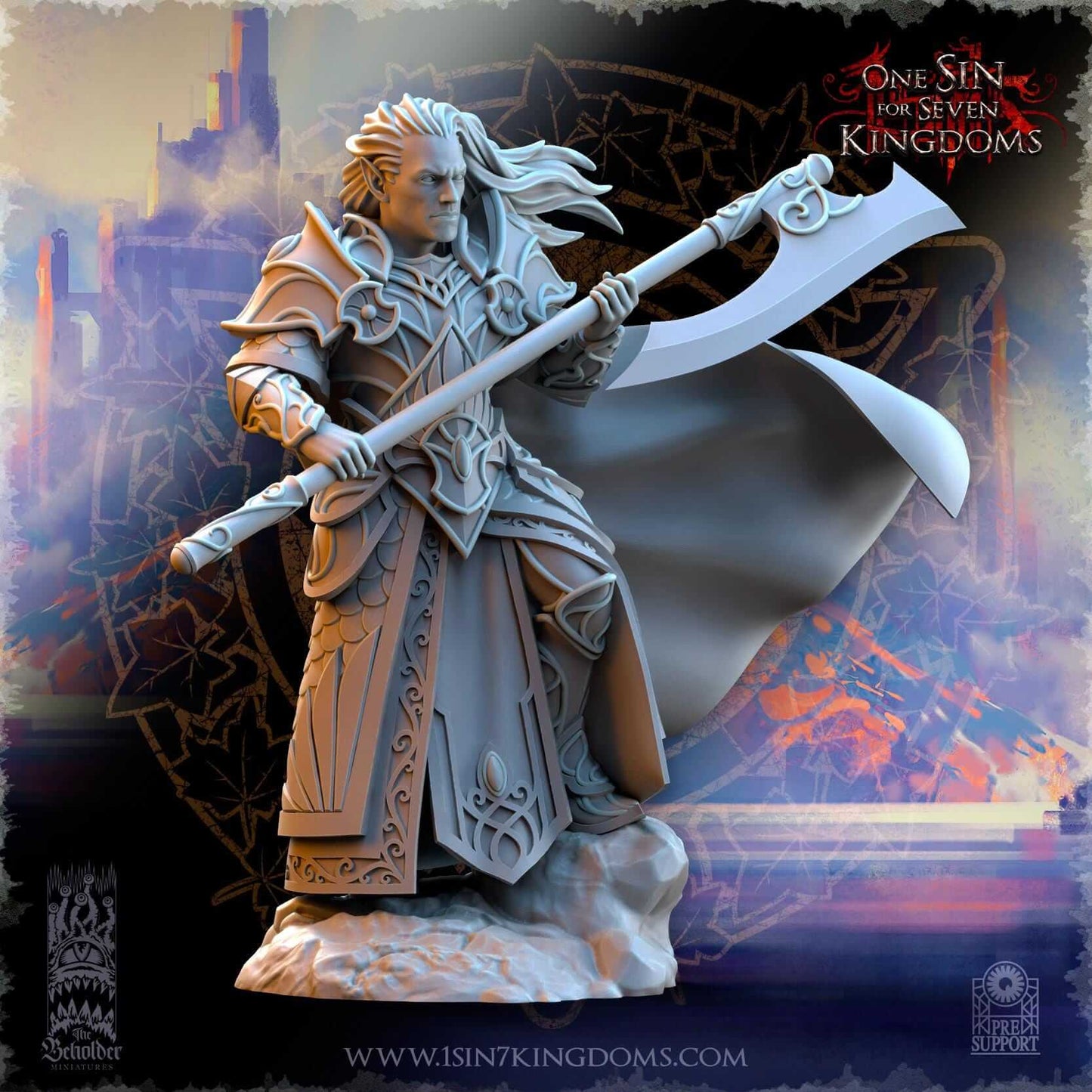 Polomhir Commander - Silvermoor Elves - One Sin for Seven Kingdoms - Beholder Miniatures