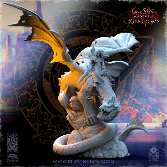 Ynariel Princess on Dragon - Silvermoor Elves - One Sin for Seven Kingdoms - Beholder Miniatures