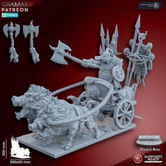 Orc Chieftain on Wild Boar - Miniatures by Ghamak