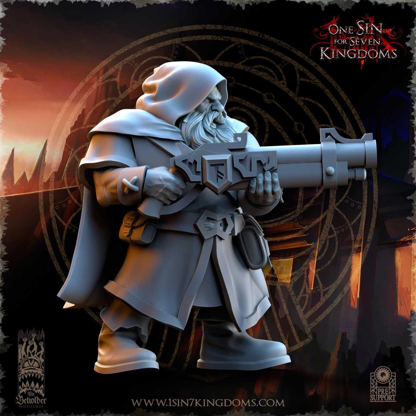 Dwarf with Blunderbuss - Dwarf Kingdoms - One Sin for Seven Kingdoms - Beholder Miniatures
