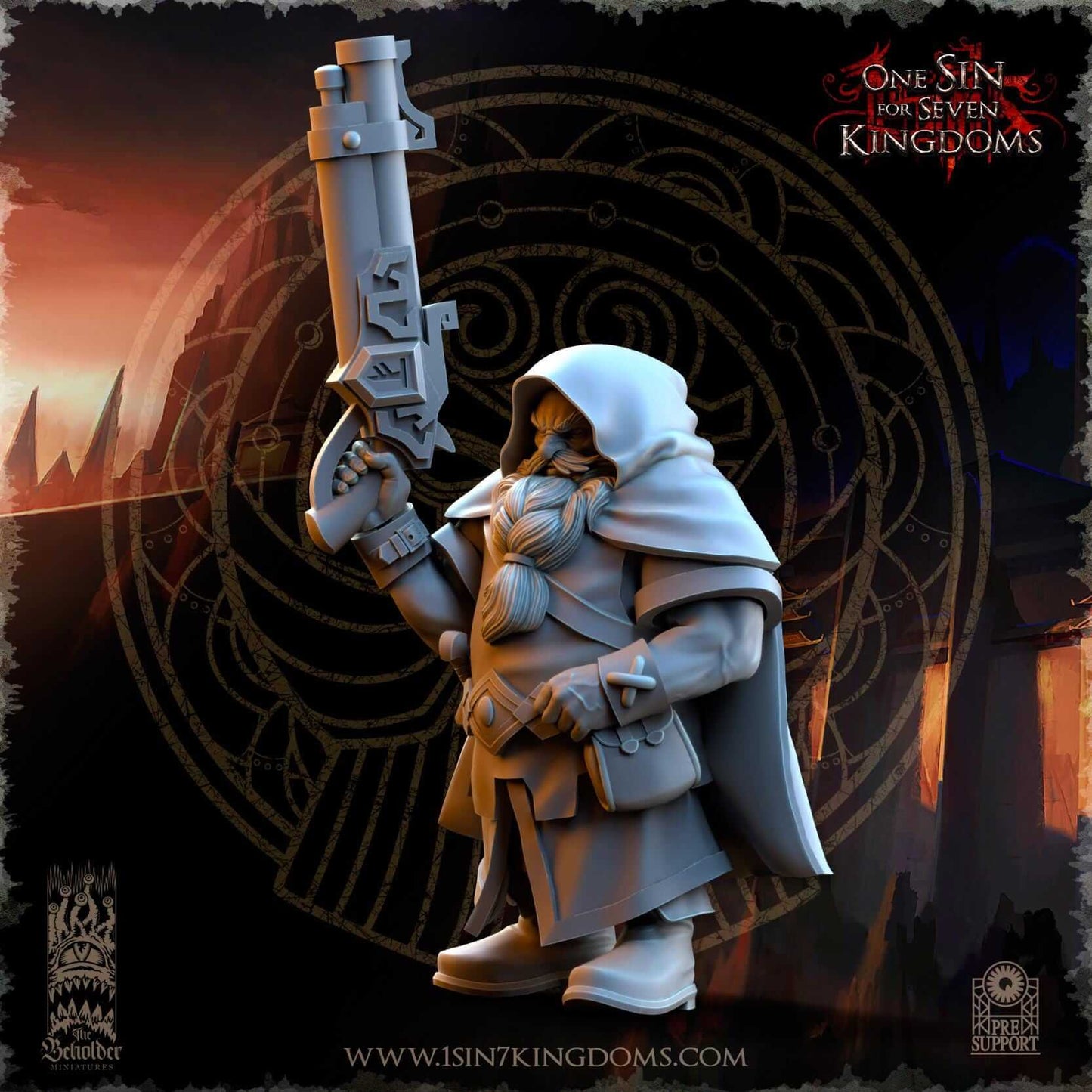 Dwarf with Blunderbuss - Dwarf Kingdoms - One Sin for Seven Kingdoms - Beholder Miniatures