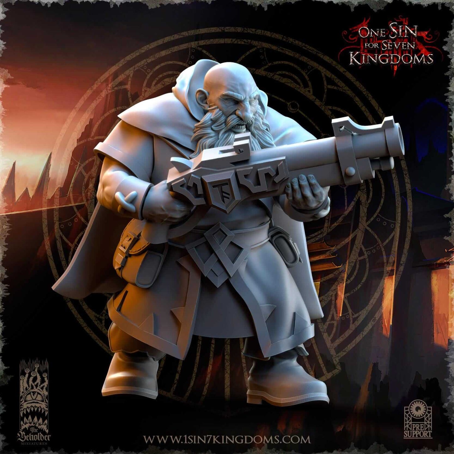 Dwarf with Blunderbuss - Dwarf Kingdoms - One Sin for Seven Kingdoms - Beholder Miniatures