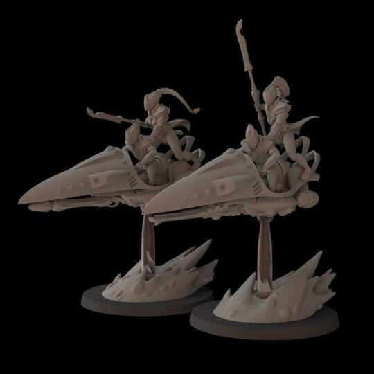 Aeterni Battledancers on Graviton Bike - Aeldari Skyrunner Proxy - Fantasy Cult Miniatures