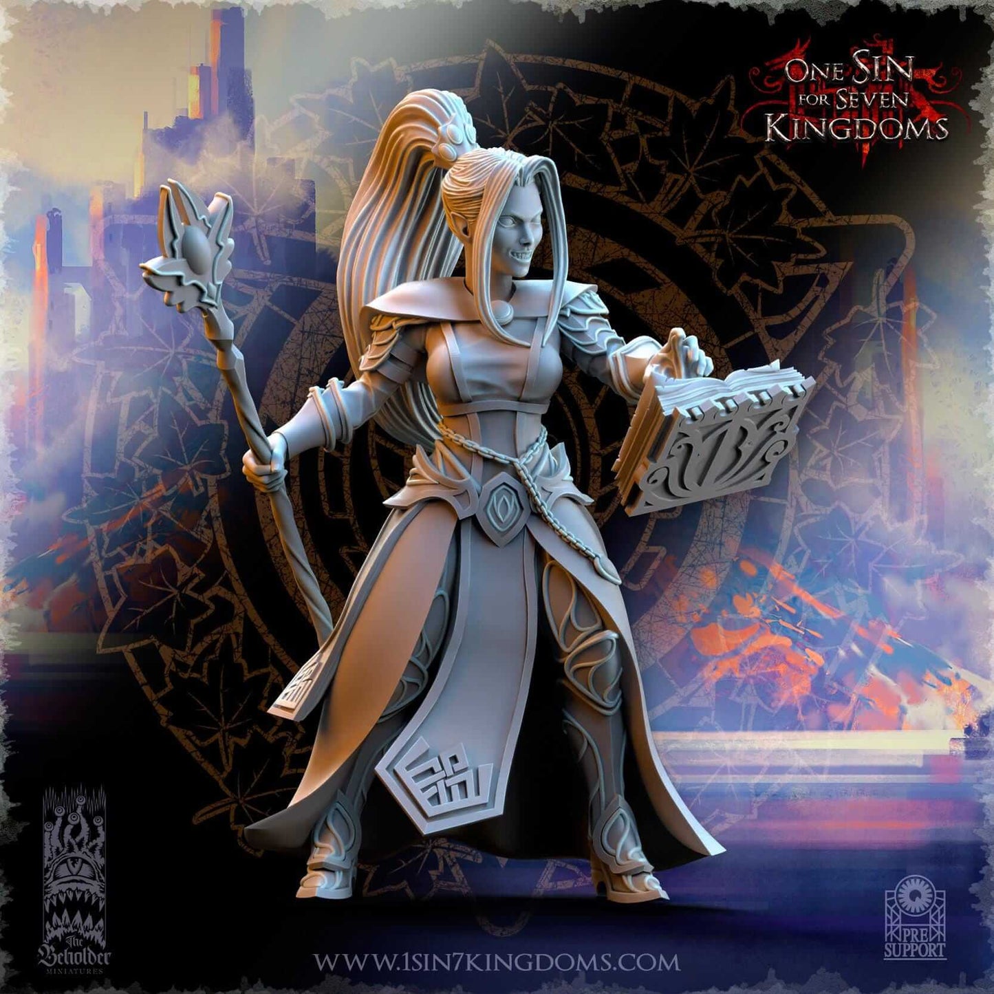 Elven Sorceress - Silvermoor Elves - One Sin for Seven Kingdoms - Beholder Miniatures