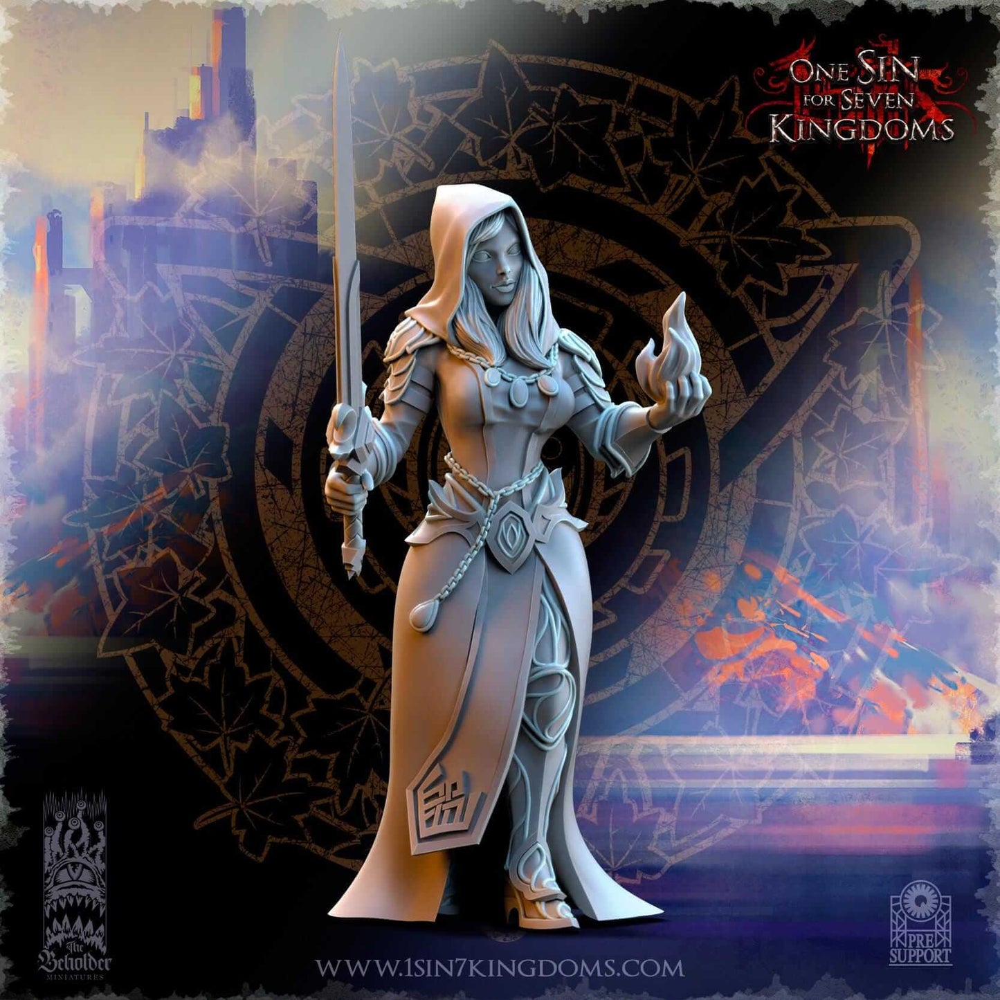 Elven Sorceress - Silvermoor Elves - One Sin for Seven Kingdoms - Beholder Miniatures