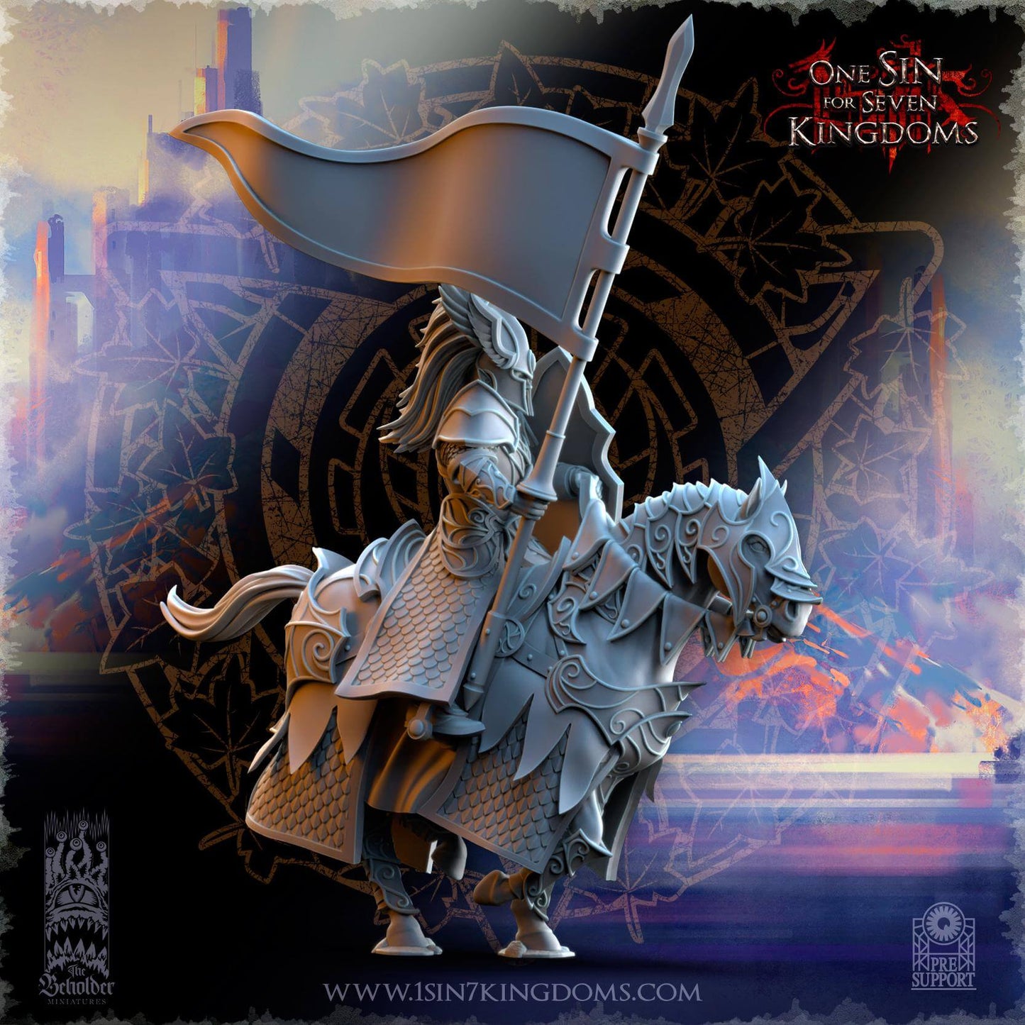 Knights of Ashur w Lance - Silvermoor Elves - One Sin for Seven Kingdoms - Beholder Miniatures