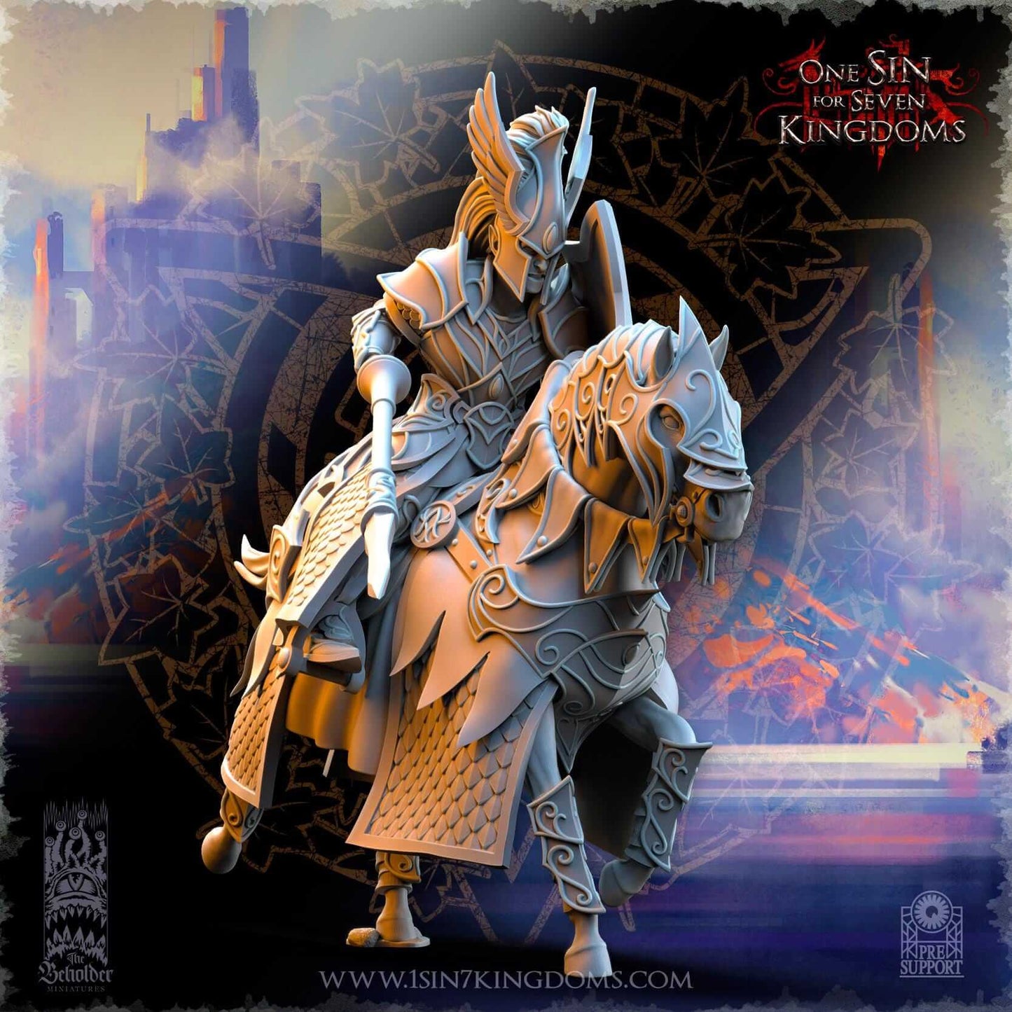 Knights of Ashur w Lance - Silvermoor Elves - One Sin for Seven Kingdoms - Beholder Miniatures