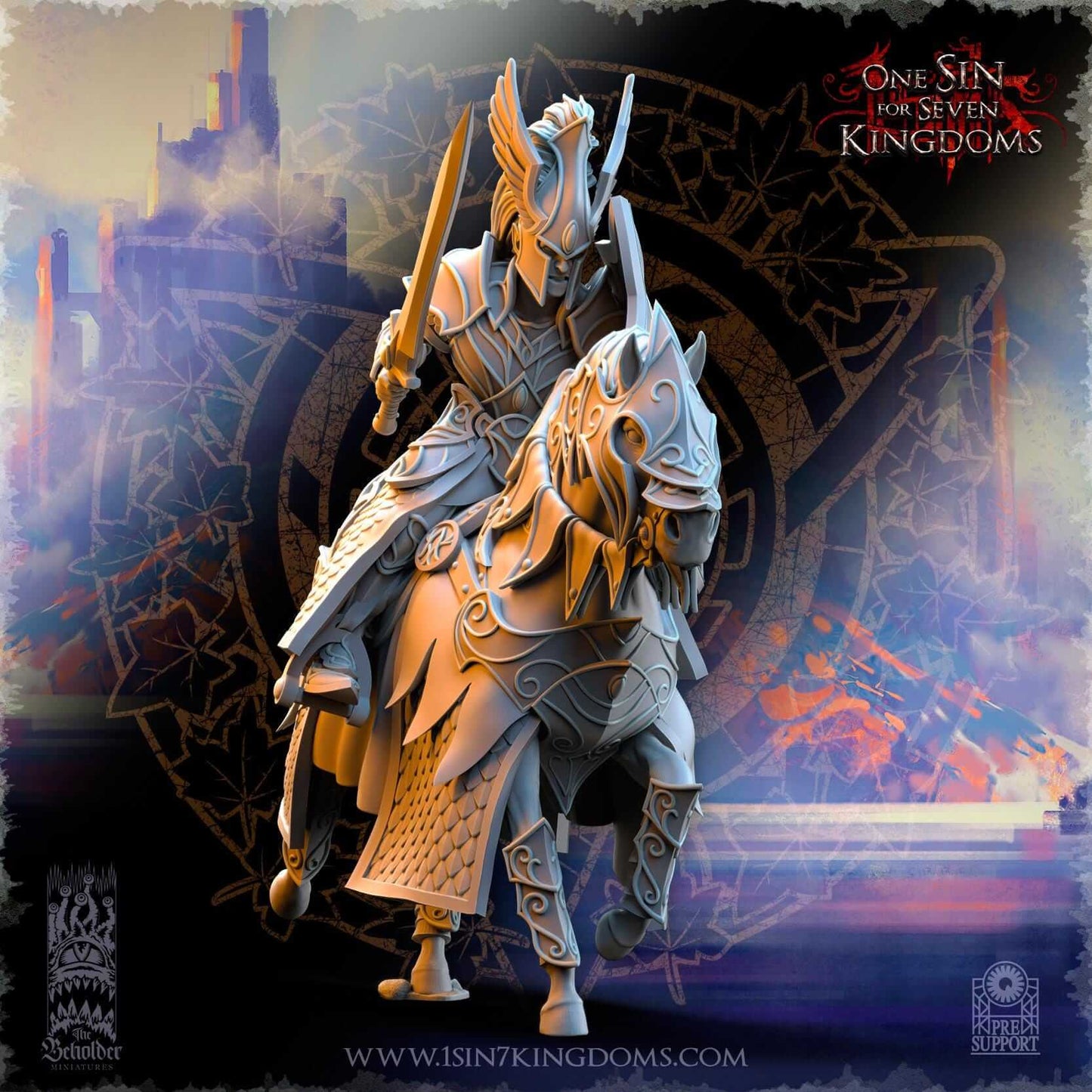 Knights of Ashur w sword - Silvermoor Elves - One Sin for Seven Kingdoms - Beholder Miniatures