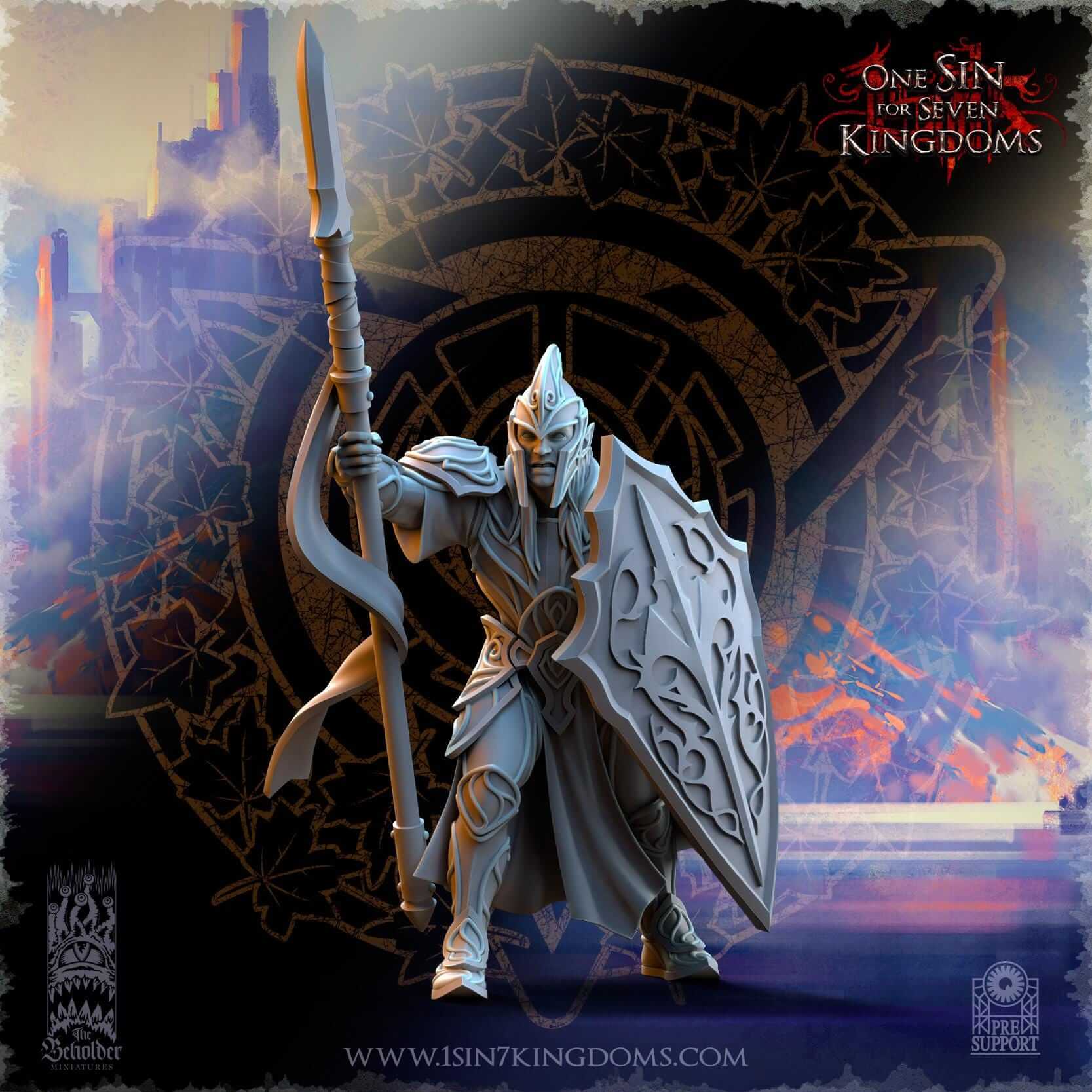 Elven Warriors w spear - Silvermoor Elves - One Sin for Seven Kingdoms - Beholder Miniatures