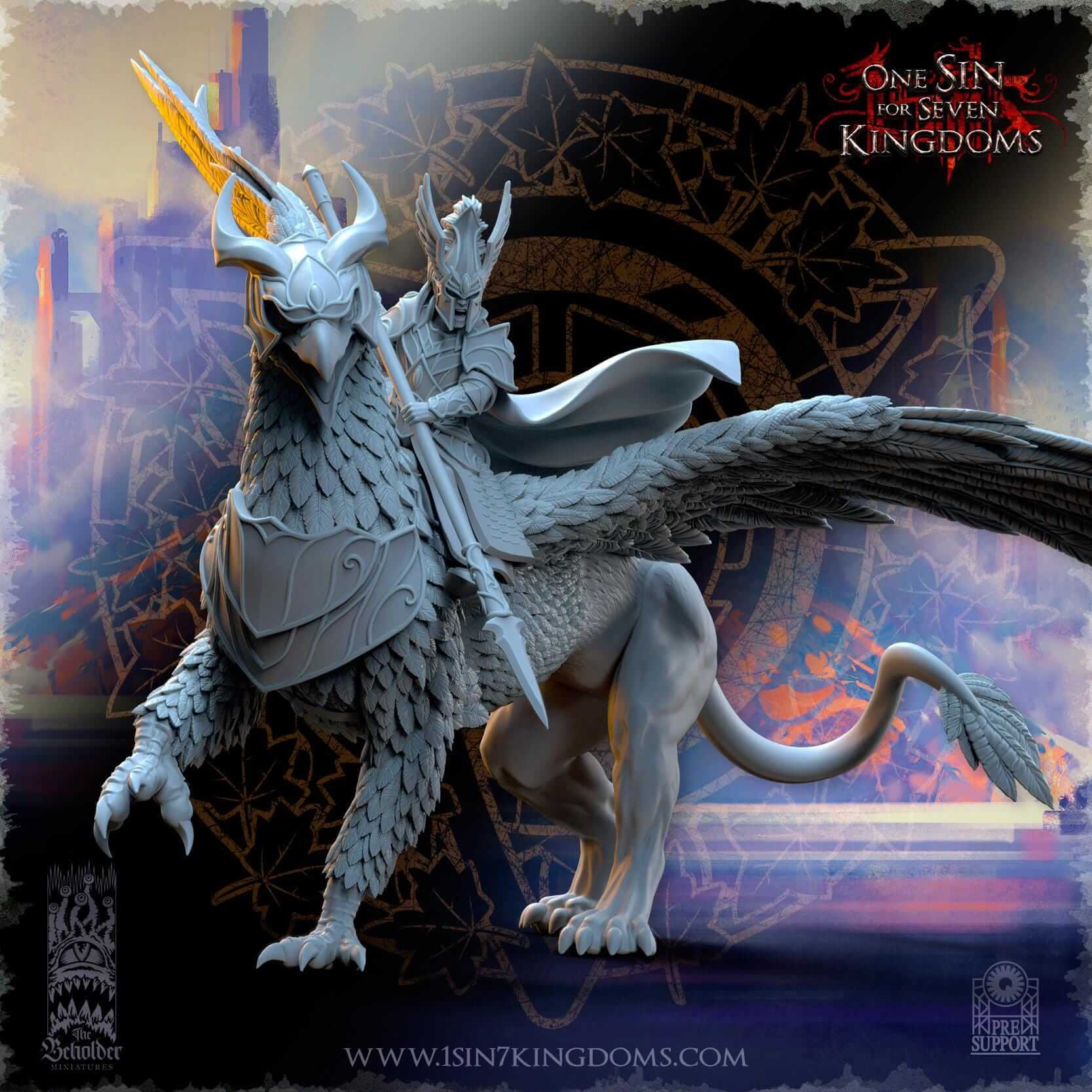 Ashur Hero on Gryphon - Silvermoor Elves - One Sin for Seven Kingdoms - Beholder Miniatures