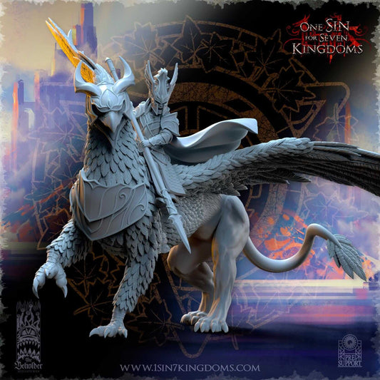 Ashur Hero on Gryphon - Silvermoor Elves - One Sin for Seven Kingdoms - Beholder Miniatures