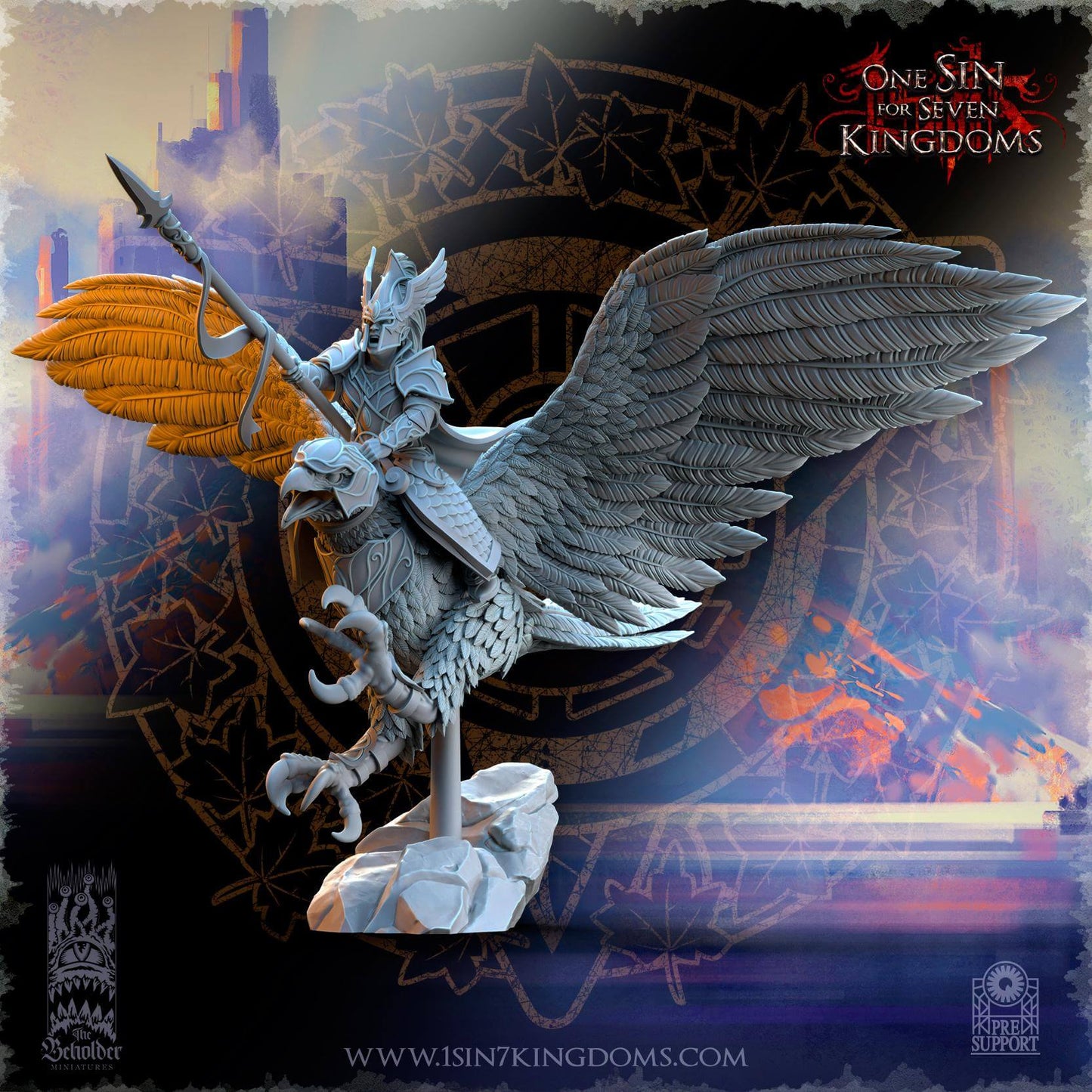 Glorindel on Eagle - Silvermoor Elves - One Sin for Seven Kingdoms - Beholder Miniatures