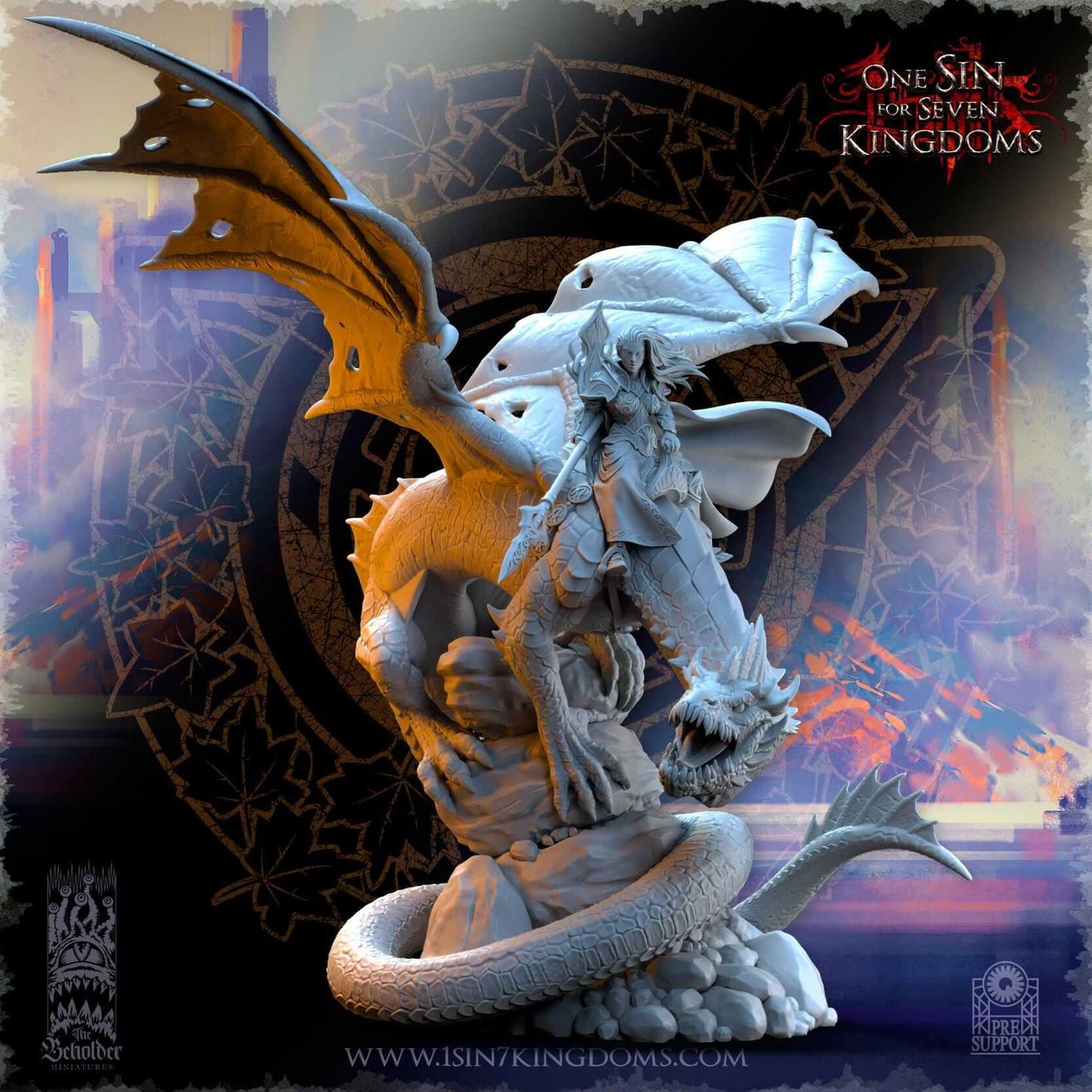 Ynariel Princess on Dragon - Silvermoor Elves - One Sin for Seven Kingdoms - Beholder Miniatures