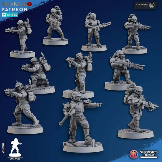 3D Resin Miniature Fell Strike Squad Ghamak Miniatures displayed in premium grey resin for tabletop gaming.