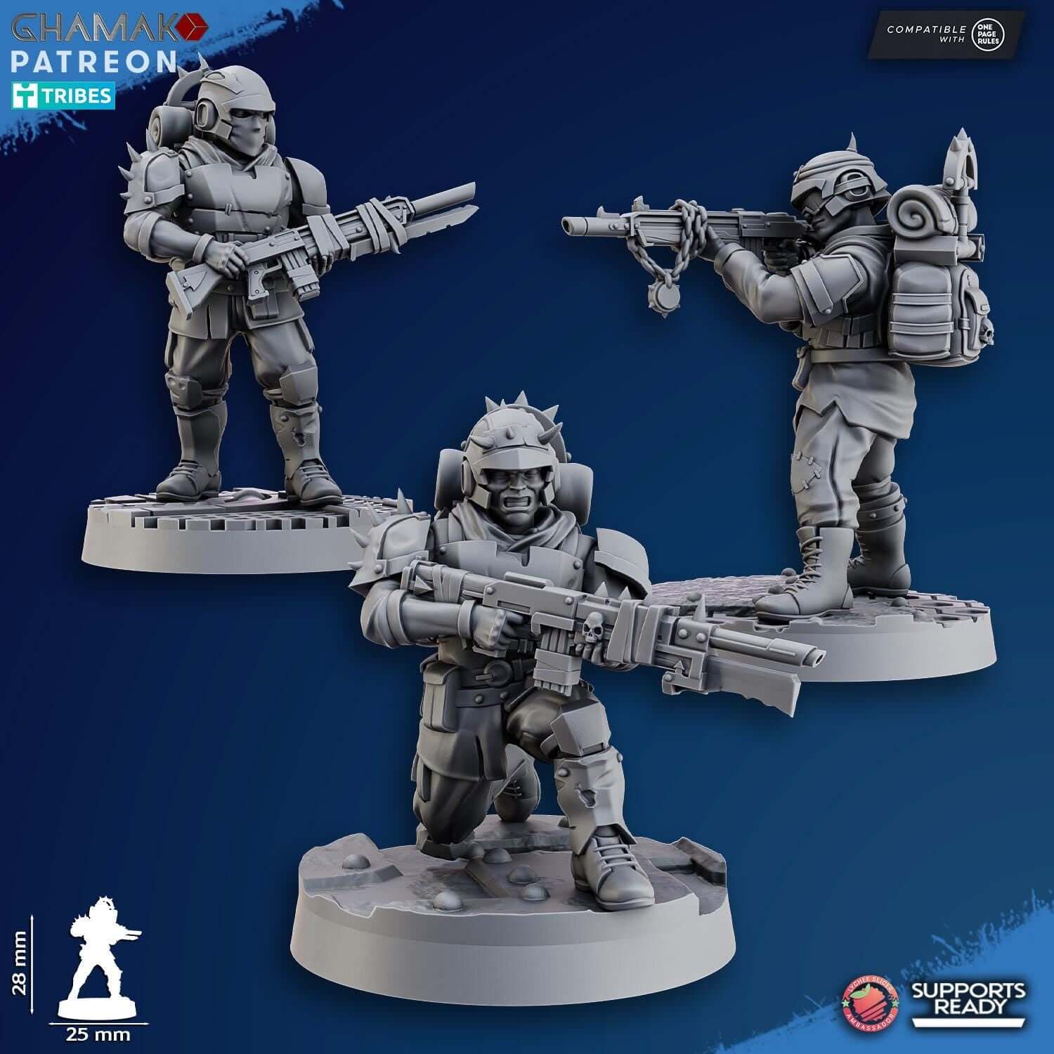 3D Resin Miniature depicting Fell Strike Squad Ghamak in premium grey resin, perfect for D&D and wargaming.