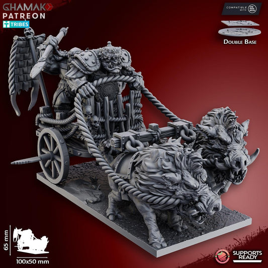 Orc on wild boars chariot - Miniatures by Ghamak