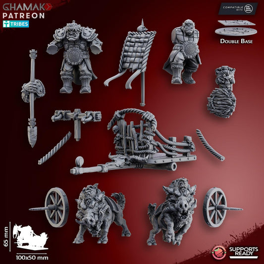 Orc on wild boars chariot - Miniatures by Ghamak