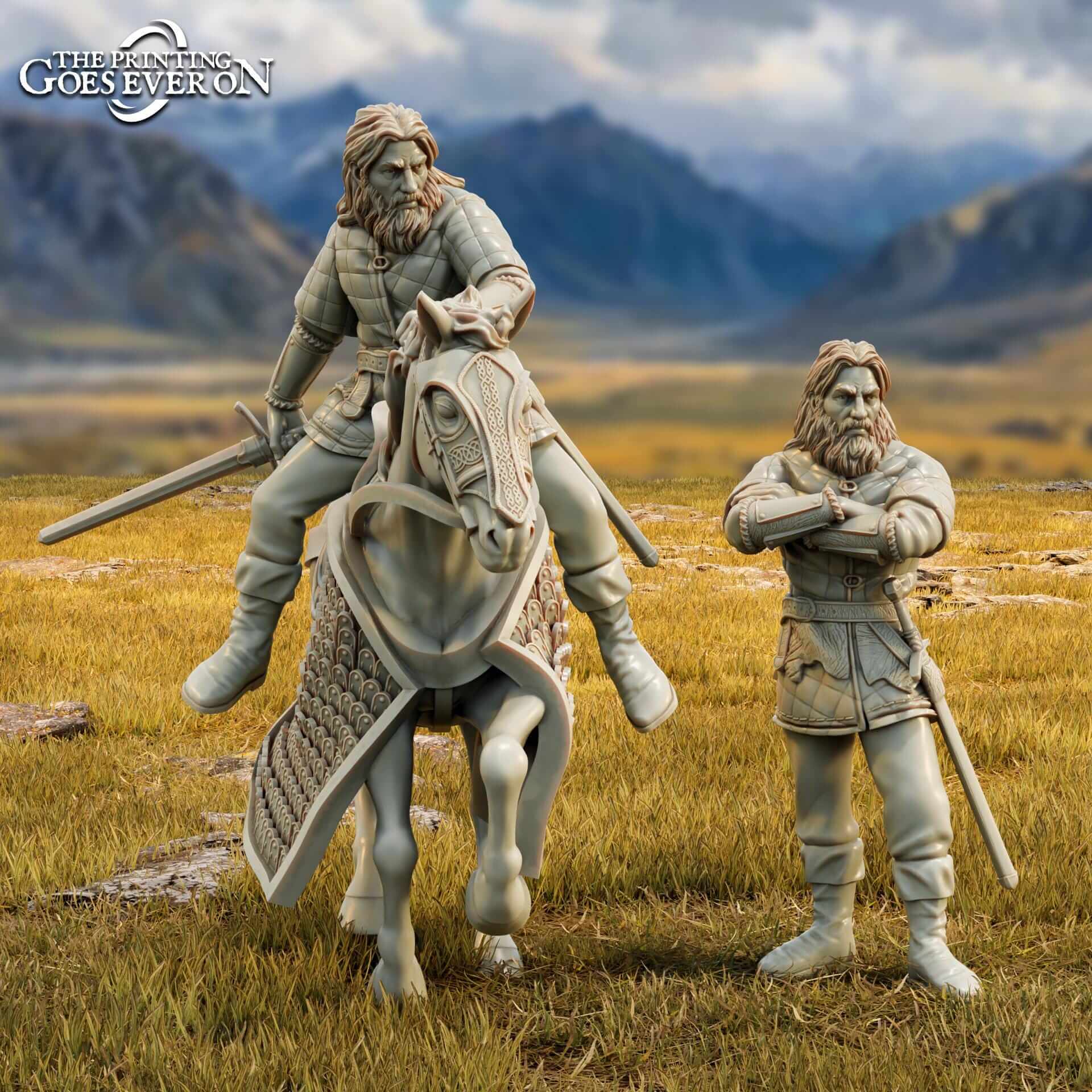 Hrod Hammerfist on foot and mounted -Tales of the Wind and Saddle - Printing Goes Ever On