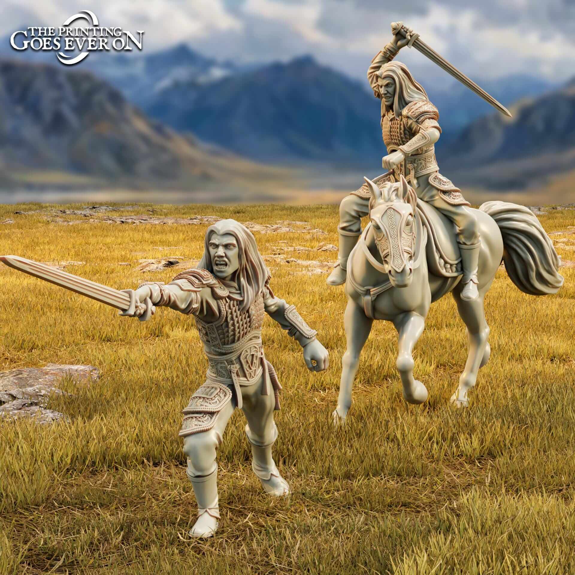 Thalred on foot and mounted -Tales of the Wind and Saddle - Printing Goes Ever On