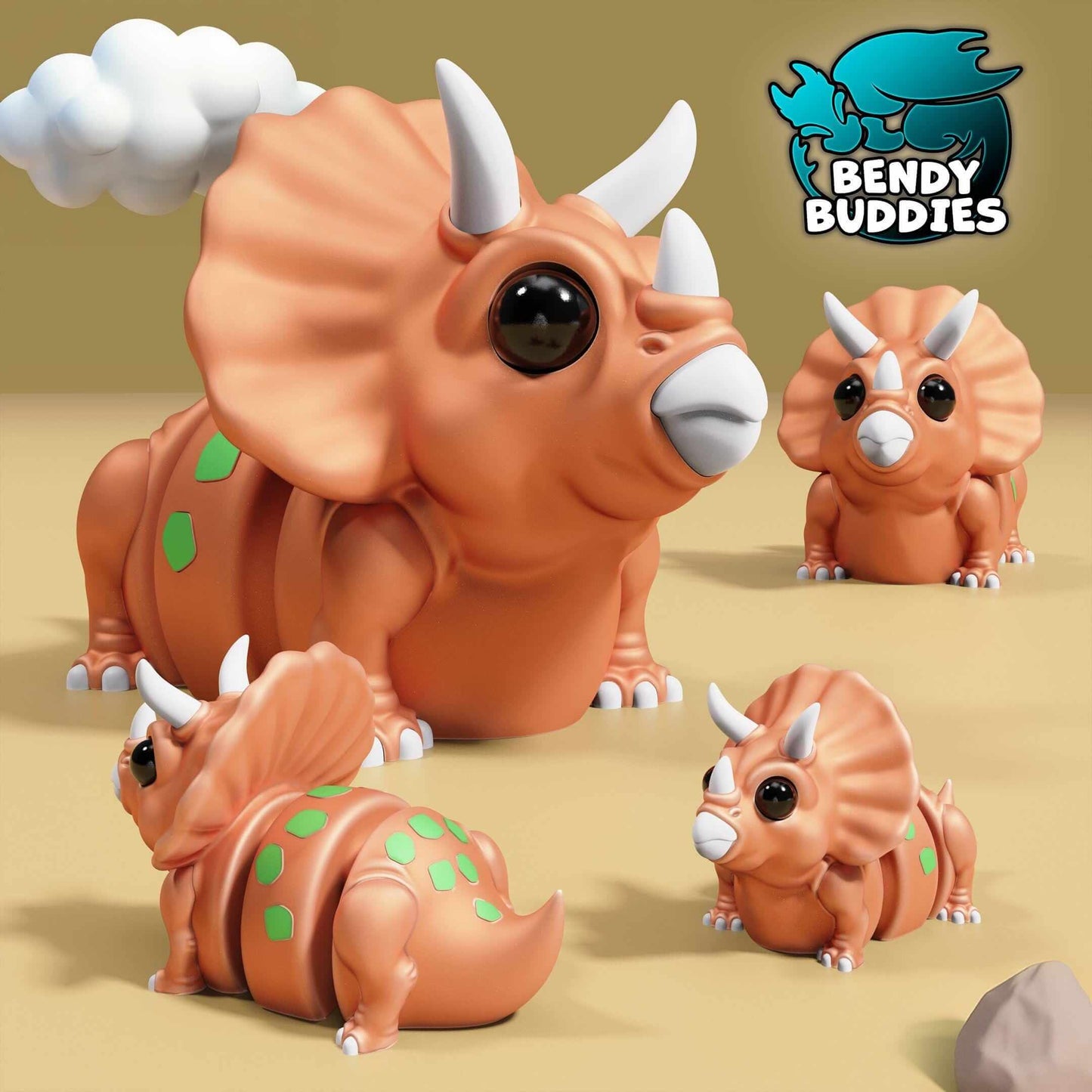 Topsy Cute Triceratops - Articulated fidget - Dinosaur Flexi Toy