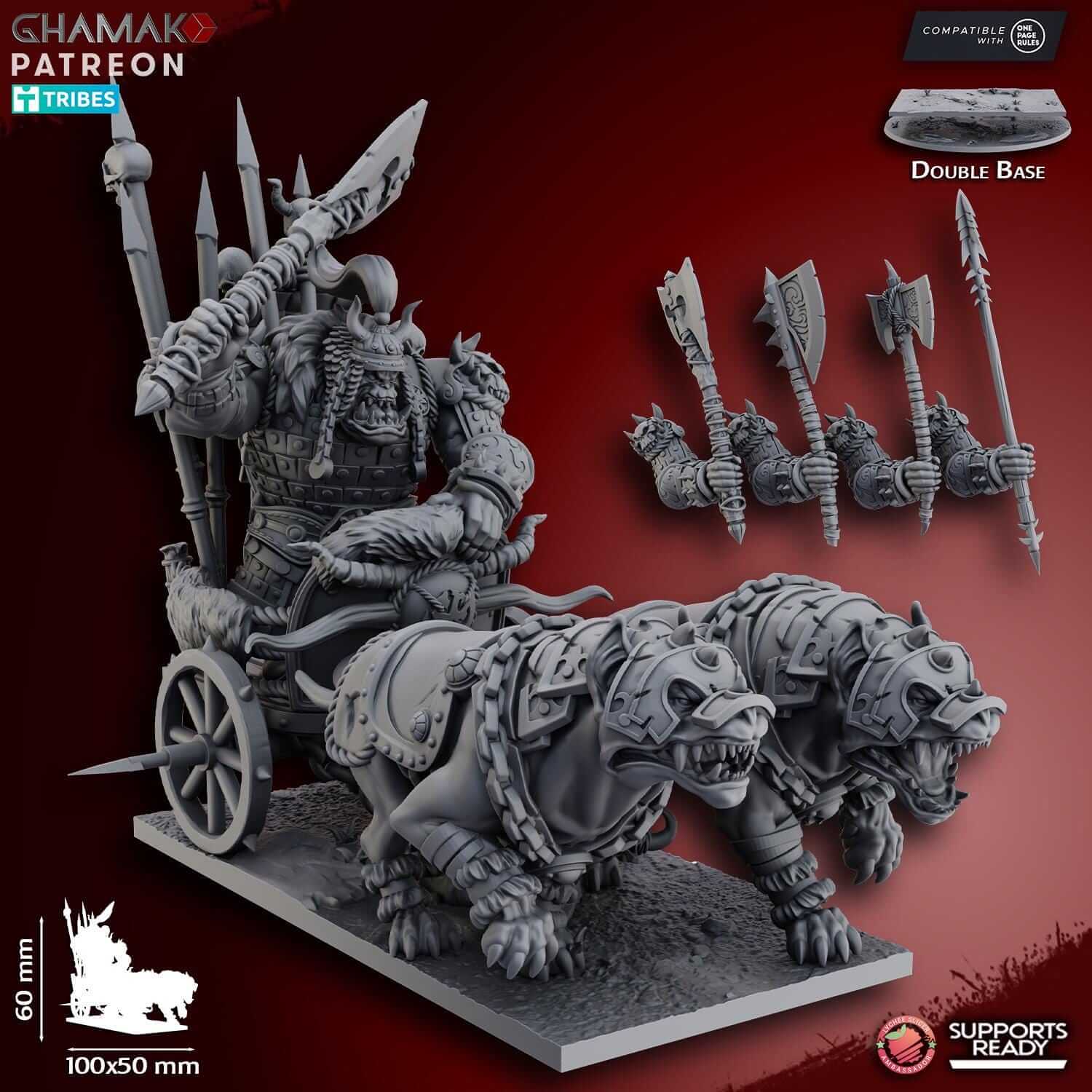 Grey Waste Orc Warboss on Warg Chariot - Ghamak Miniatures