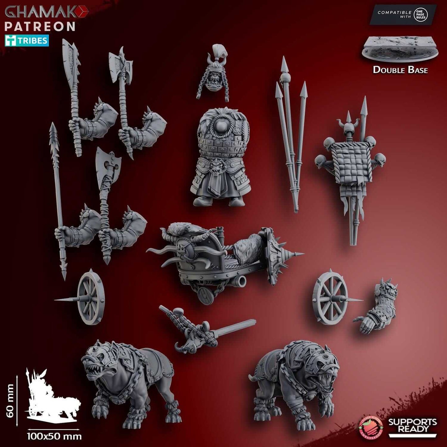 Grey Waste Orc Warboss on Warg Chariot - Ghamak Miniatures