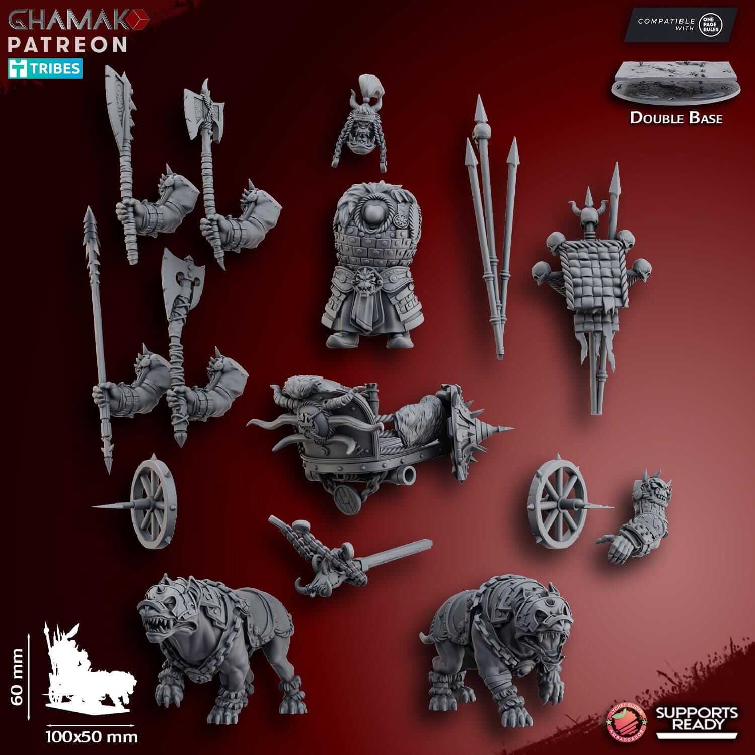 Grey Waste Orc Warboss on Warg Chariot - Ghamak Miniatures