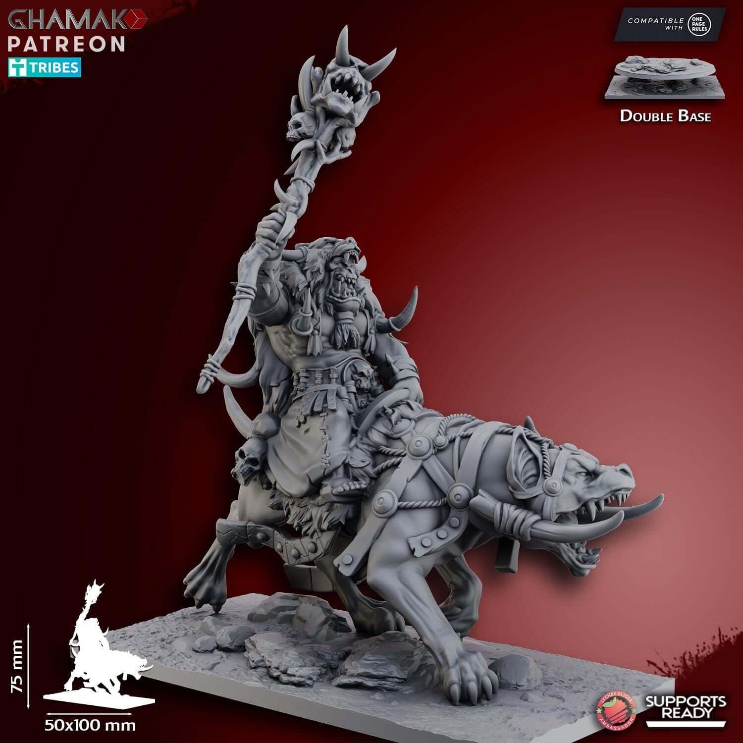 Grey Waste Orc Shaman on Warg - Ghamak Miniatures